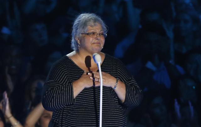 Susan Bro, the mother of Heather Heyer, who was killed during a rally in Charlottesville, Virginia, earlier this month, speaks on stage. (REUTERS) Susan Bro, the mother of Heather Heyer, who was killed during a rally in Charlottesville, Virginia, earlier this month, speaks on stage. (REUTERS)