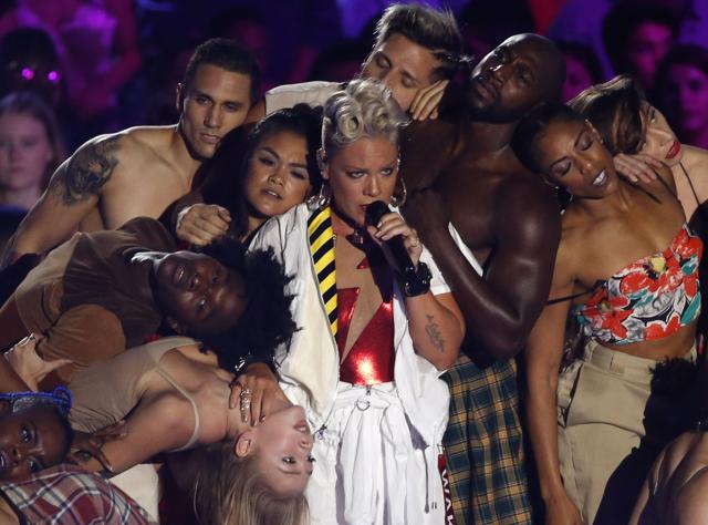 Pink performing at the event. (REUTERS) Pink performing at the event. (REUTERS)