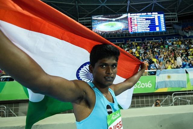 Mariyappan Thangavelu poses after winning the gold medal in the men's high jump T42 event during the Paralympic Games at the Olympic Stadium in Rio de Janeiro in 2016. (Getty Images) Mariyappan Thangavelu poses after winning the gold medal in the men's high jump T42 event during the Paralympic Games at the Olympic Stadium in Rio de Janeiro in 2016. (Getty Images)
