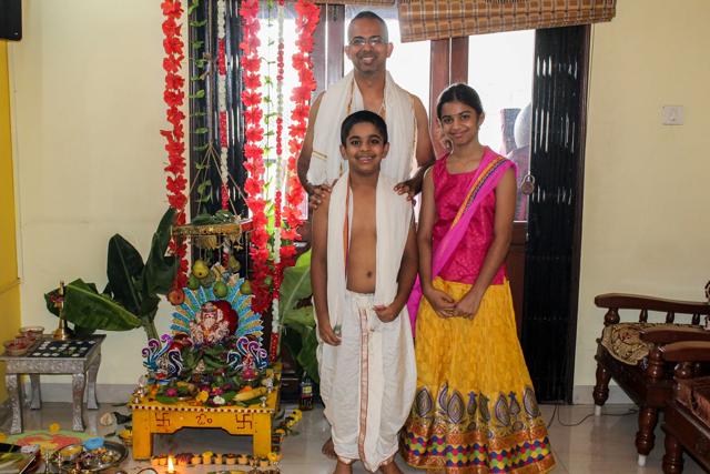 Ganesh pooja is very important in Andhra Pradesh and celebrated in an ecofriendly way. VV Harish and his kids made the Ganesha idol at home this year. (SANKET WANKHADE/HT PHOTO) Ganesh pooja is very important in Andhra Pradesh and celebrated in an ecofriendly way. VV Harish and his kids made the Ganesha idol at home this year. (SANKET WANKHADE/HT PHOTO)