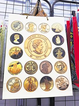 A gift bag designed with coins from different countries, priced at Rs 225; STALL 12-11 D. (Henna Rakheja/HT Photo) A gift bag designed with coins from different countries, priced at Rs 225; STALL 12-11 D. (Henna Rakheja/HT Photo)