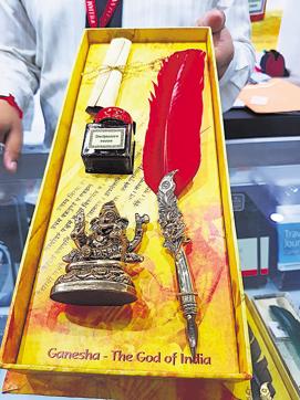 A fountain pen from Ganesha collection costing around Rs 7,000; STALL 12-10 A. (Henna Rakheja/HT Photo) A fountain pen from Ganesha collection costing around Rs 7,000; STALL 12-10 A. (Henna Rakheja/HT Photo)