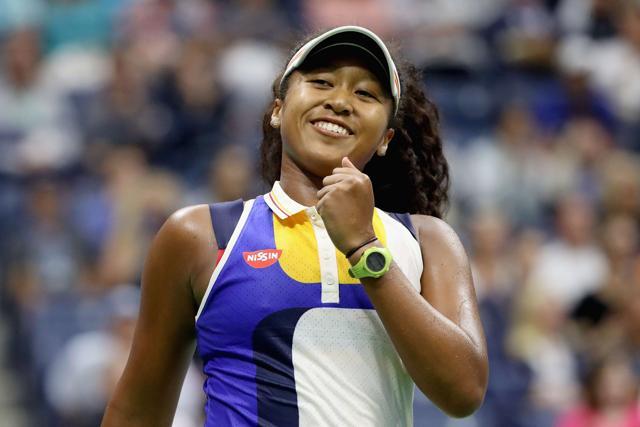 Naomi Osaka celebrates after defeating Angelique Kerber in their first round match at US Open. (AFP) Naomi Osaka celebrates after defeating Angelique Kerber in their first round match at US Open. (AFP)
