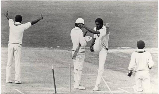 February 9,1980: Michael Holding of the West Indies cricket team kicks over the stumps in frustration after a decision for caught behind is turned down during the first Test against New Zealand cricket team at Carisbrook in Dunedin, New Zealand. (Getty Images) February 9,1980: Michael Holding of the West Indies cricket team kicks over the stumps in frustration after a decision for caught behind is turned down during the first Test against New Zealand cricket team at Carisbrook in Dunedin, New Zealand. (Getty Images)
