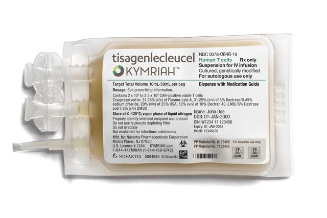 This undated image made available by Novartis on Wednesday, Aug. 31, 2017 shows an IV bag of their drug Kymriah. On Wednesday, the Food and Drug Administration approved this first treatment that genetically engineers patients' own blood cells to seek and destroy childhood leukemia. (AP) This undated image made available by Novartis on Wednesday, Aug. 31, 2017 shows an IV bag of their drug Kymriah. On Wednesday, the Food and Drug Administration approved this first treatment that genetically engineers patients' own blood cells to seek and destroy childhood leukemia. (AP)