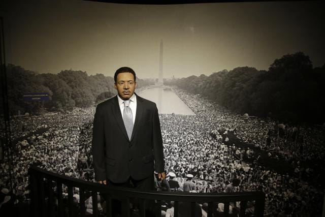 A wax figure of Martin Luther King Jr. stands in front of a photo of the Mall in Washington at the Dreamland Wax Museum. (AP) A wax figure of Martin Luther King Jr. stands in front of a photo of the Mall in Washington at the Dreamland Wax Museum. (AP)
