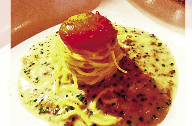 Linguine with cured egg is a signature dish at The Other Naughty Piglet
