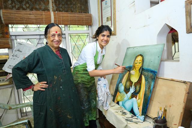 Artist Anjolie Ela Menon with singer Ananya Birla.