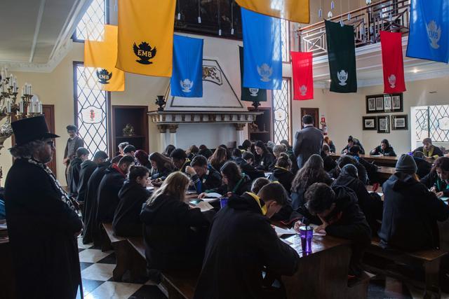 Students of the School of Magic and Witchcraft prepare for an exam in the castle's great hall. (AFP Photo) Students of the School of Magic and Witchcraft prepare for an exam in the castle's great hall. (AFP Photo)