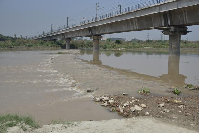 Environmentalists say the road is already blocking the flow of the river. (Sushil Kumar/HT PHOTO) Environmentalists say the road is already blocking the flow of the river. (Sushil Kumar/HT PHOTO)