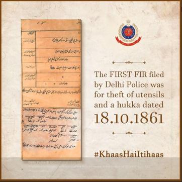 This graphic shows the first FIR filed in Delhi in 1861. (Twitter/ Delhi Police )