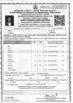 Anita’s HSC marksheet, which shows her scoring 1,176 marks out of 1,200. (HT photo) Anita’s HSC marksheet, which shows her scoring 1,176 marks out of 1,200. (HT photo)