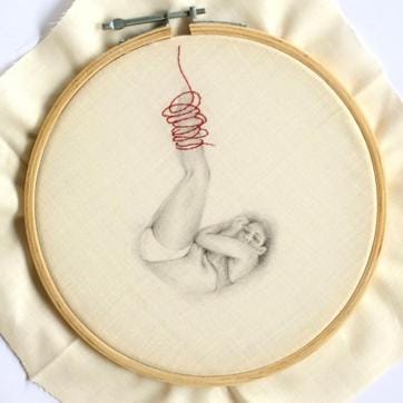 Lipika Bhargava uses a combination of graphite illustrations and embroidery to create ‘mini chapters of revolt’. Her choice of medium stems from growing up with a mother who sewed clothes for her children and used needlework for her Bachelor’s degree in Design. Lipika Bhargava uses a combination of graphite illustrations and embroidery to create ‘mini chapters of revolt’. Her choice of medium stems from growing up with a mother who sewed clothes for her children and used needlework for her Bachelor’s degree in Design.
