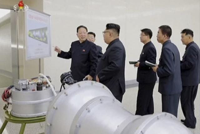 This image made from video by North Korea's KRT shows North Korean leader Kim Jong Un at an undisclosed location. North Korea’s state media said Kim Jong Un inspected the loading of a hydrogen bomb into a new intercontinental ballistic missile. (AP)