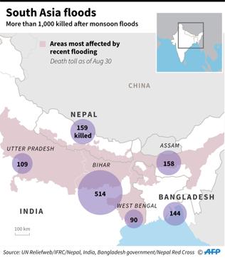 Graphic on people killed in floods in Nepal, northern India and Bangladesh. (AFP) Graphic on people killed in floods in Nepal, northern India and Bangladesh. (AFP)