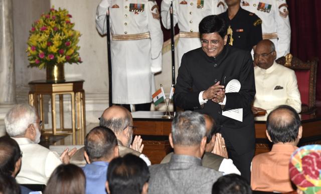 Piyush Goyal after taking oath as a Cabinet Minister by President Ram Nath Kovind at Rashtrapati Bhavan in New Delhi on September 3, 2017. (Arvind Yadav/HT PHOTO) Piyush Goyal after taking oath as a Cabinet Minister by President Ram Nath Kovind at Rashtrapati Bhavan in New Delhi on September 3, 2017. (Arvind Yadav/HT PHOTO)