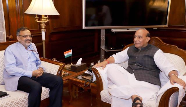 Minister of Home Affairs Rajnath Singh seen with New Home Secretary Rajiv Gauba in New Delhi. (PTI) Minister of Home Affairs Rajnath Singh seen with New Home Secretary Rajiv Gauba in New Delhi. (PTI)
