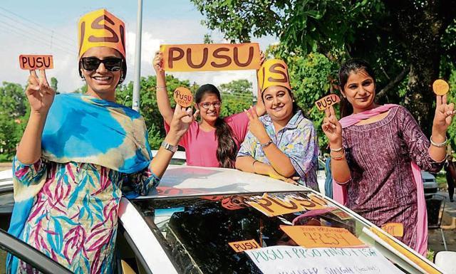 With the student council elections just round the corner, campaigning picked up steam on the Panjab University campus on Monday. (Anil Dayal/HT) With the student council elections just round the corner, campaigning picked up steam on the Panjab University campus on Monday. (Anil Dayal/HT)