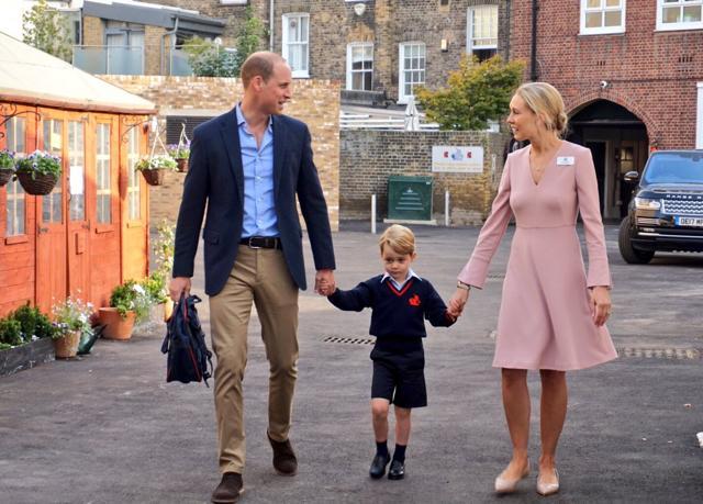 Head of Lower School Helen Haslem accompanies Prince George and his father Prince William. (Kensington Palace)