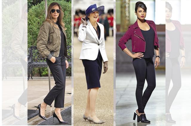 (From left) Melania Trump wore stilettos when visiting those affected by Hurricane Harvey, but British PM Theresa May favours kitten heels; Priyanka Chopra played an undercover agent in Quantico wearing five inch heels (From left) Melania Trump wore stilettos when visiting those affected by Hurricane Harvey, but British PM Theresa May favours kitten heels; Priyanka Chopra played an undercover agent in Quantico wearing five inch heels