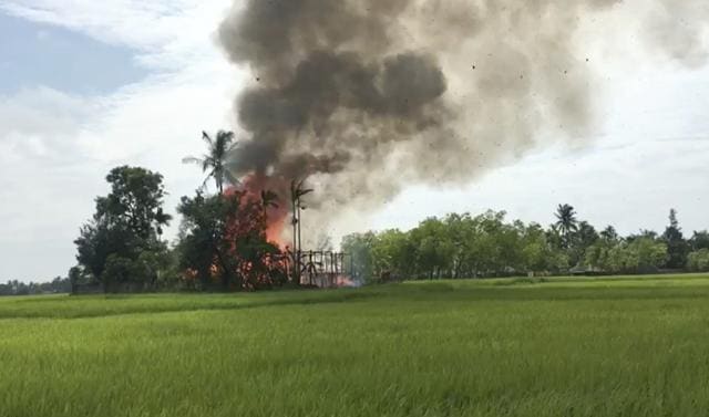 In this image made from video, fires occur in Gawdu Zara village, northern Rakhine state, Myanmar. (AP Photo) In this image made from video, fires occur in Gawdu Zara village, northern Rakhine state, Myanmar. (AP Photo)