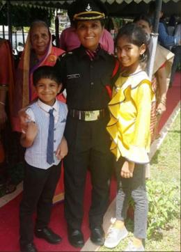 Lieutenant Swati Madhok with her two children. (HT PHOTO) Lieutenant Swati Madhok with her two children. (HT PHOTO)