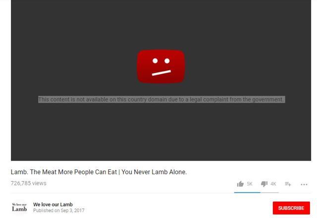 A screenshot of the error message that appears when one clicks on the video.