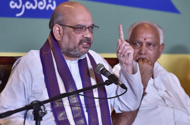 BJP national president Amit Shah and BJP Karnataka state president B S Yeddyurappa (Arijit Sen/HT Photo) BJP national president Amit Shah and BJP Karnataka state president B S Yeddyurappa (Arijit Sen/HT Photo)