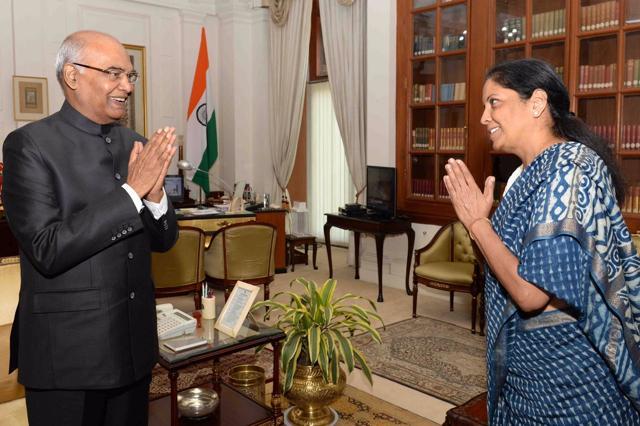 Nirmala Sitharaman meets President Ram Nath Kovind. (Twitter) Nirmala Sitharaman meets President Ram Nath Kovind. (Twitter)