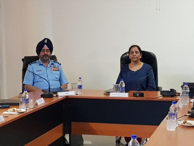 Sitharaman with IAF chief BS Dhanoa. (Twitter) Sitharaman with IAF chief BS Dhanoa. (Twitter)