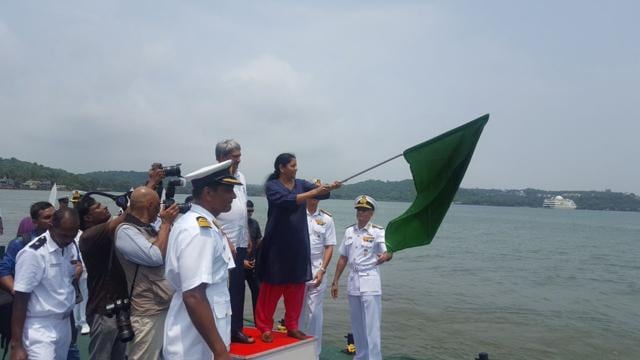 Flagging off INSV Tarini in Goa. (Twitter) Flagging off INSV Tarini in Goa. (Twitter)