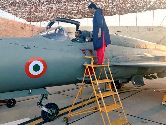 An IAF pilot explains the functioning of a fighter jet to defence minister Nirmala Sitharaman during her visit at Uttarlai, Rajasthan. (Twitter/ Raksha Mantri) An IAF pilot explains the functioning of a fighter jet to defence minister Nirmala Sitharaman during her visit at Uttarlai, Rajasthan. (Twitter/ Raksha Mantri)