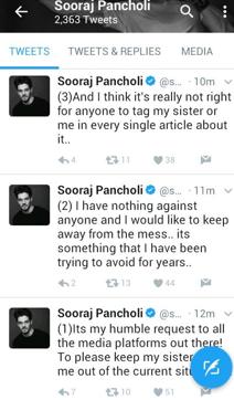 Actor Sooraj Pancholi sent out these tweets.