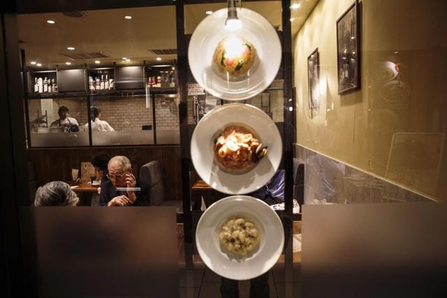 Plastic food samples displayed outside a restaurant in the Roppongi, Tokyo. (AFP/Behrouz Mehri)