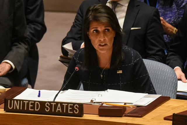 US Ambassador to the UN, Nikki Haley, delivers remarks during a United Nations Security Council meeting on North Korea in New York City, US, September 11, 2017. (REUTERS) US Ambassador to the UN, Nikki Haley, delivers remarks during a United Nations Security Council meeting on North Korea in New York City, US, September 11, 2017. (REUTERS)