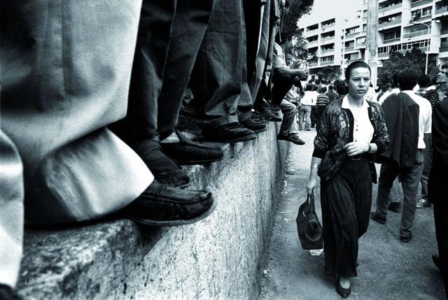 Demostration for the disappearance of the singer Matoub Loune, Tizi Ozou, Algeria, 1994. Nadia Benchallal. Courtesy of IVAM. (AFP)