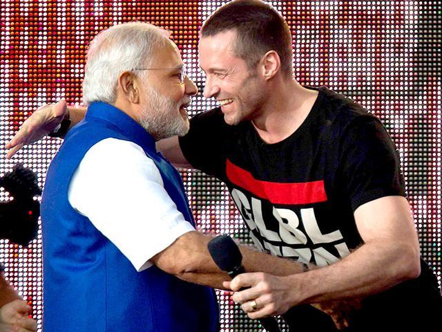 Prime Minster Narendra Modi hugs actor Hugh Jackman on stage during the Global Citizen Festival concert in Central Park, New York. (Reuters) Prime Minster Narendra Modi hugs actor Hugh Jackman on stage during the Global Citizen Festival concert in Central Park, New York. (Reuters)