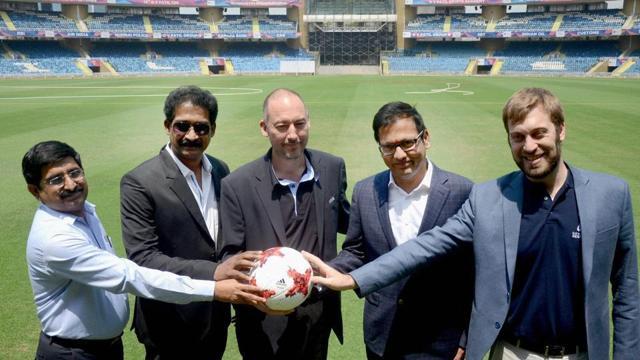 File picture of a delegation of the FIFA U-17 Football World Cup at D Y Patil Stadium in Navi Mumbai. Kolkata will host the final of the tournament apart from nine other matches. (PTI) File picture of a delegation of the FIFA U-17 Football World Cup at D Y Patil Stadium in Navi Mumbai. Kolkata will host the final of the tournament apart from nine other matches. (PTI)