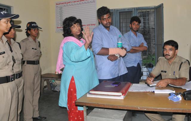 Judge Jaya Pathak with her son at the Premnagar police station. (Anupam TrivediHT Photo)