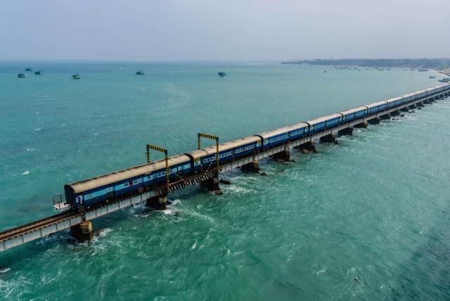 Pamban Bridge connects Rameswaram on Pamban Island to mainland India. (Shutterstock) Pamban Bridge connects Rameswaram on Pamban Island to mainland India. (Shutterstock)