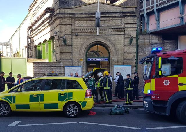 Emergency services at the scene following a blast on an underground train at Parsons Green tube station in west London on Friday. (Reuters) Emergency services at the scene following a blast on an underground train at Parsons Green tube station in west London on Friday. (Reuters)
