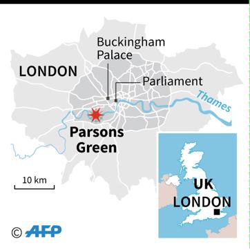 Map of London locating the Parsons Green underground station. (AFP) Map of London locating the Parsons Green underground station. (AFP)