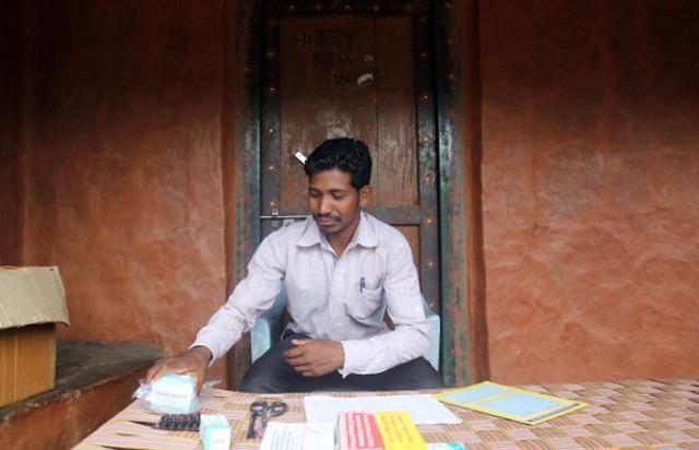 Village health volunteer, Salman Malick, 25 with anti-malarial drugs, “It is my dream to make my village a model village” said Malick. (IndiaSpend) Village health volunteer, Salman Malick, 25 with anti-malarial drugs, “It is my dream to make my village a model village” said Malick. (IndiaSpend)