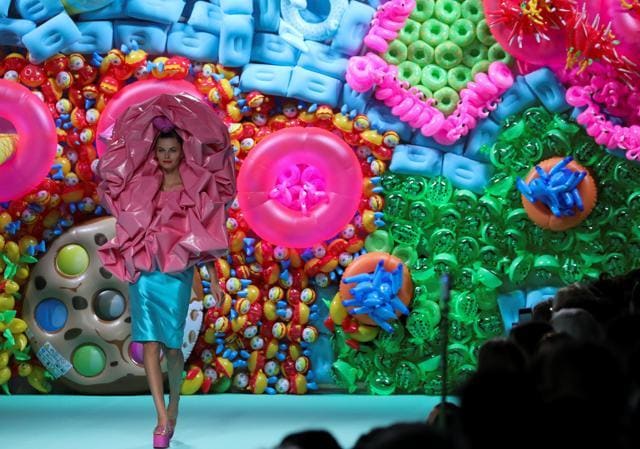 A model presents a creation from Agatha Ruiz de la Prada's Spring/Summer 2018 collection. (Reuters ) A model presents a creation from Agatha Ruiz de la Prada's Spring/Summer 2018 collection. (Reuters )