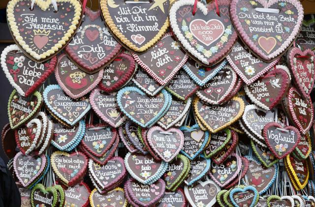 Traditional gingerbread hearts are displayed for sale during the opening day of the 184th Oktoberfest. (Michaela Rehle/REUTERS) Traditional gingerbread hearts are displayed for sale during the opening day of the 184th Oktoberfest. (Michaela Rehle/REUTERS)