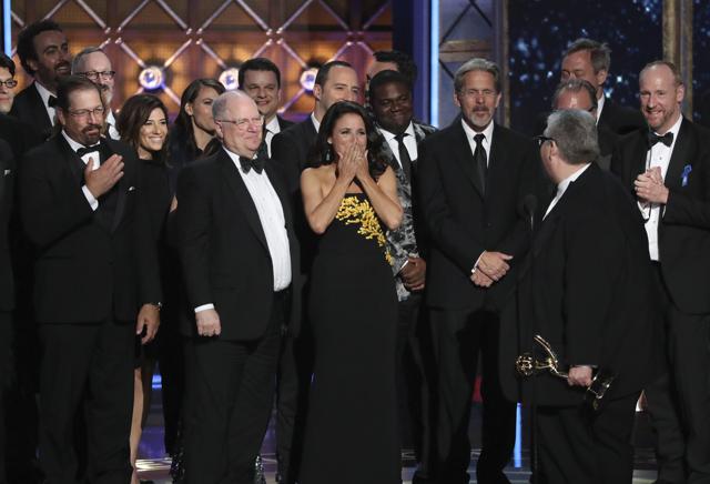 David Mandel and the cast accept the award for Outstanding Comedy Series to Veep. (REUTERS) David Mandel and the cast accept the award for Outstanding Comedy Series to Veep. (REUTERS)