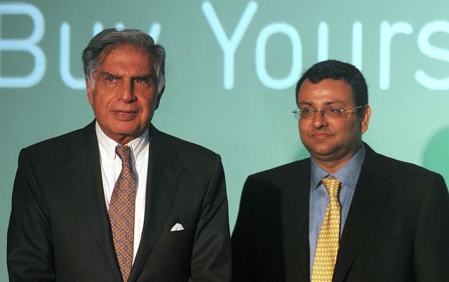 This file photograph taken on April 24, 2012, shows then Tata Sons chairman, Ratan Tata and then deputy chairman of Tata Sons, Cyrus Mistry as they pose during a function to launch the new Croma e-retail store in Mumbai. (AFP File Photo) This file photograph taken on April 24, 2012, shows then Tata Sons chairman, Ratan Tata and then deputy chairman of Tata Sons, Cyrus Mistry as they pose during a function to launch the new Croma e-retail store in Mumbai. (AFP File Photo)