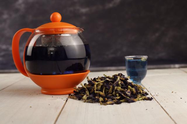 Butterfly blue pea flower tea, a herbal tisane made of dried blue pea flowers and lemongrass, is available at Radhika’s Fine Teas. Butterfly blue pea flower tea, a herbal tisane made of dried blue pea flowers and lemongrass, is available at Radhika’s Fine Teas.