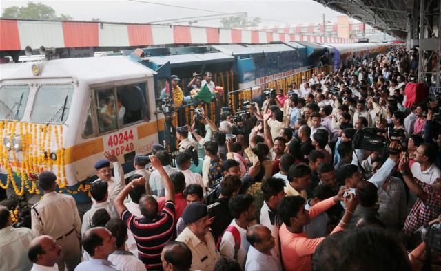 Crowd during the flag off ceremony for Bhopal-Khajuraho 'Mahamana Express' at the railway station in Bhopal. (PTI File Photo) Crowd during the flag off ceremony for Bhopal-Khajuraho 'Mahamana Express' at the railway station in Bhopal. (PTI File Photo)