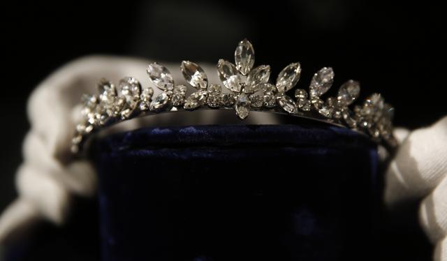 A colourless paste tiara from the film A Nun's Story owned by the iconic actress Audrey Hepburn. (AP/Alastair Grant)